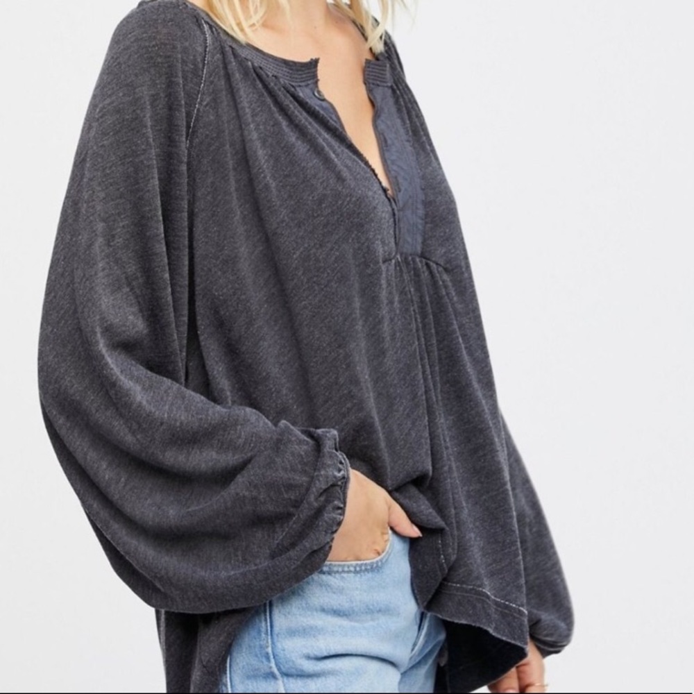 Free People Acadia washed black Henley top